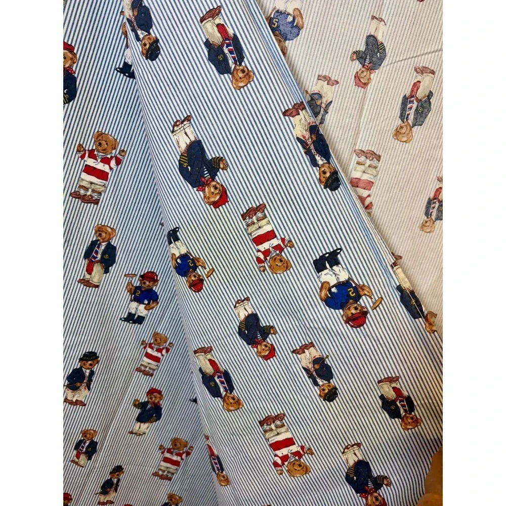 Vintage Ralph Lauren Polo Bear Queen‎ Flat Sheet Standard Pillowcase Blue Stripe